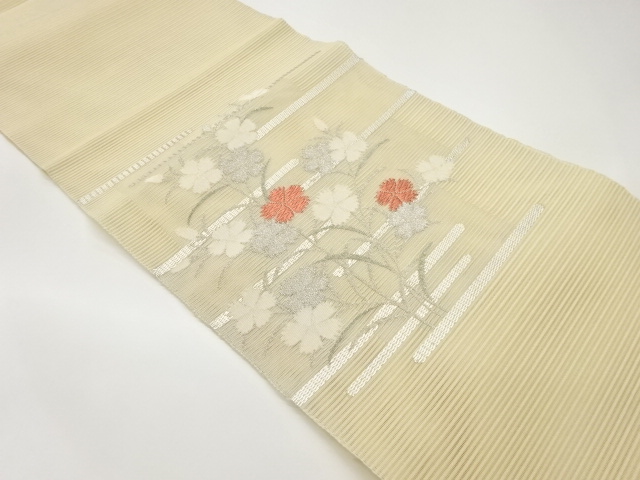 JAPANESE NAGOYA OBI FOR SUMMER / WOVEN FLORAL PLANTS